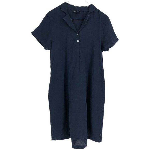 Holebrook Sweden Navy Marina Short Sleeve Linen Midi Dress 1/4 button V-neck S - Picture 2 of 16